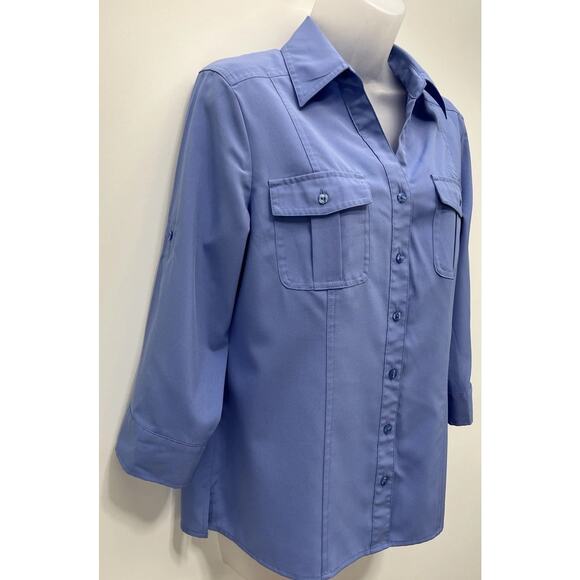 Croft & Barrow Button Up Dress Shirt Women’s Petite M 3/4 Sleeve Pocket Stretch - Picture 2 of 6